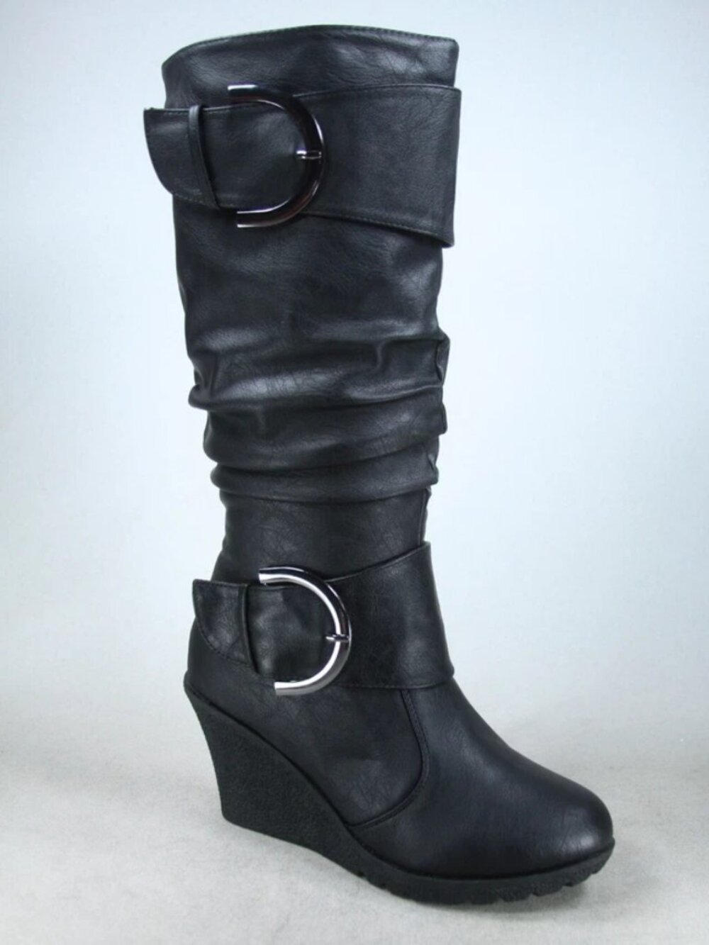 NEW Women's Buckle Zipper Wedge Mid-Calf Knee High Zip Winter Boots Shoes